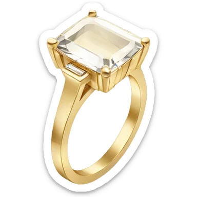 Gold engagement ring with rectangular stone  sticker