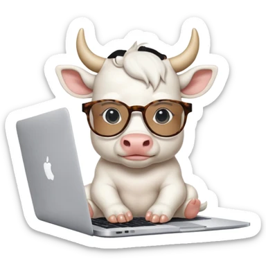 baby white bull in fancy glasses sitting in front of a macbook, working  sticker