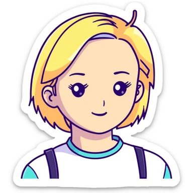 Poppy music artist, blonde woman with pastel colors, android-like expression sticker