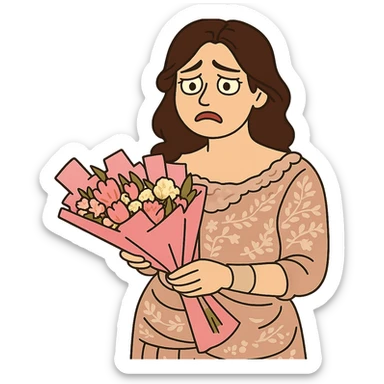 Create a cartoon sticker in Flat Toon style with a sad expression, transparent background. sticker