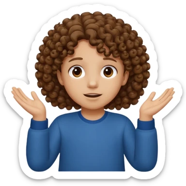 A kid with curly hair with both hands facing up saying 67 sticker