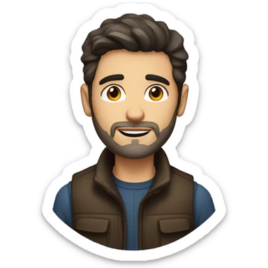 a white 30 year old man with dark brown hair and stubble in a gilet  sticker