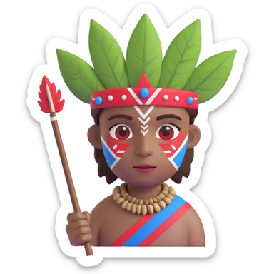 fierce tribal boy emoji inspired by Roger from Lord of the Flies, face painted with red white and blue stripes, wearing a leaf covering, holding a sharp-edged stick sticker