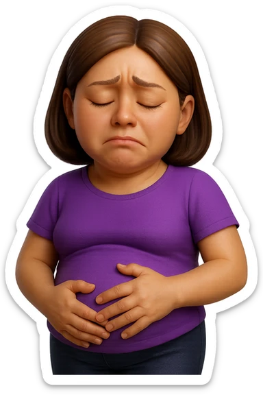 emoji stile iphone di donna con mal di pancia e pancia gonfia, iperrealistico 4k sticker