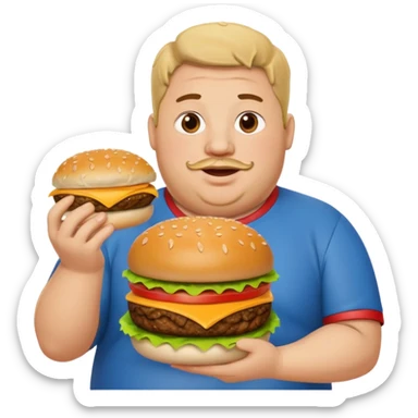fat guy holding burger sticker