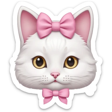A little white cat with innocent eyes and a pink bow on its head sticker