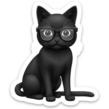 black cat full body wearing white glasses with square modern frames sticker