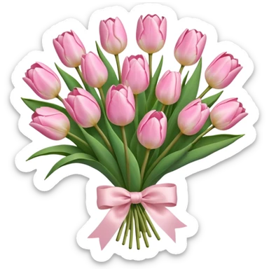 light pink tulip bouquet with light pink bow sticker