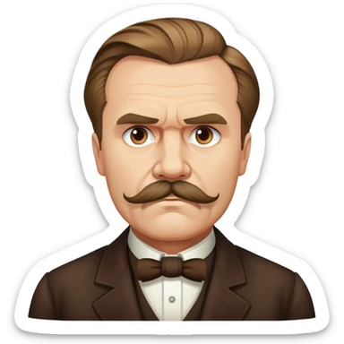 Friedrich Nietzsche with his iconic mustache and serious expression, philosopher sticker