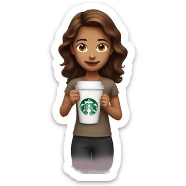 A girl with brown hair with a Starbucks cup sticker