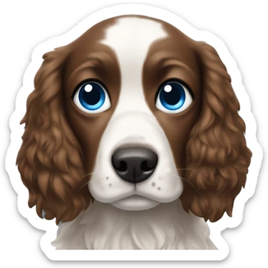 spaniel dog in the arms of a blue-eyed brunette girl sticker