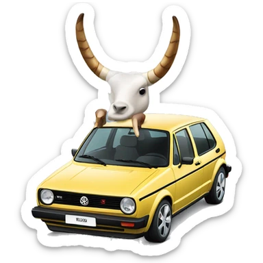 Volkswagen Golf with long horns sitting on the hood sticker