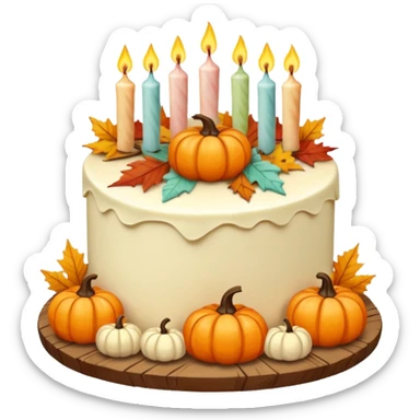 Pastel autumn themed birthday cake with candles  sticker