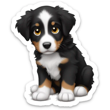 Black Australian Shepard puppy with white stripe up nose sticker