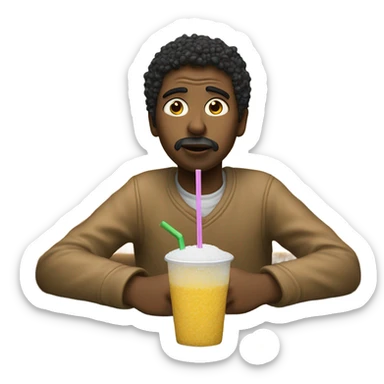 Dazed person holds a straw, and sugar spread out on table in front sticker