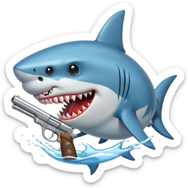 shark biting a gun sticker