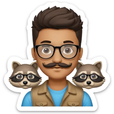 Boy with a rocoon head and glasses and mustache hes latino and iced out earrings sticker
