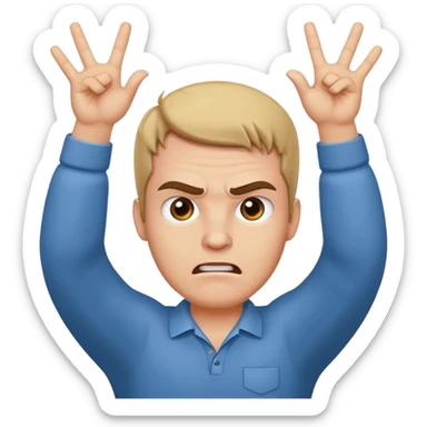 Angry face holding two hands above head pulling shaka sign sticker