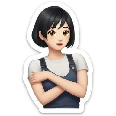 arms crossed kpop girl idol short black hair sticker