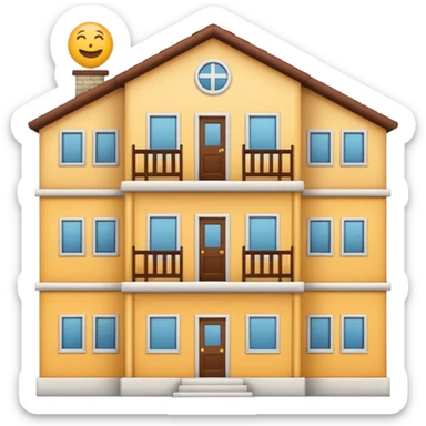 crossed-out dormitory emoji next to job, house, and school icons, clean and optimistic sticker