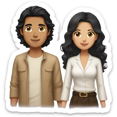 Japanese guy black hair and middle eastern girl tan skin and wavy hair couple  sticker