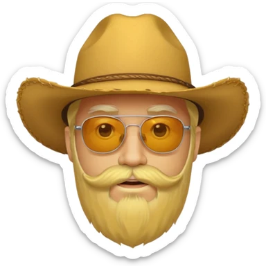 A bearded yellow face with sunglasses and a cowboy hat sticker