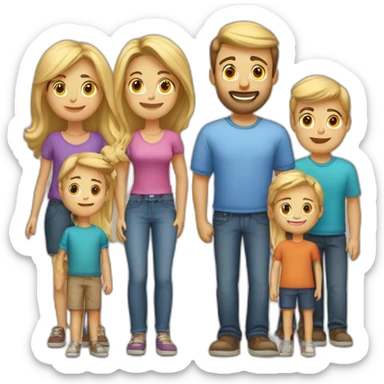 Family blond mom brune dad five sons one daughter sticker