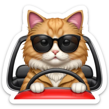 Fluffy cat with black sunglasses driving car sticker