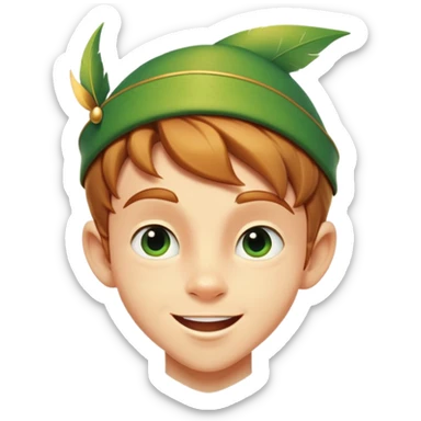 cinematic-realistic-peter-pan-portrait, head tilted dramatically with an exaggeratedly amused expression and sparkling eyes brimming with playful mischief, his iconic outfit rendered in vivid detail with dynamic shadows, soaring through the air.  sticker