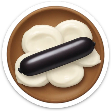 black sausage with 2 black meatballs and white sause sticker