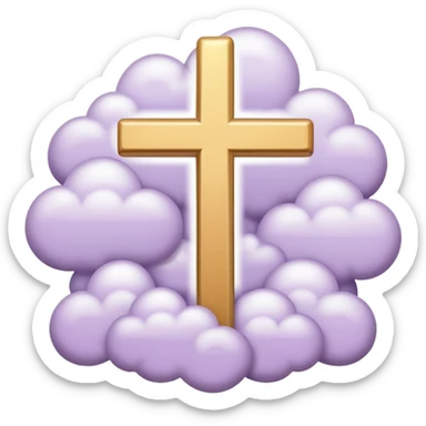 light lavender colored religious cross with bright light and clouds around it  sticker