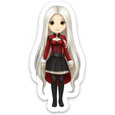 rpg-girl-with-long-straight white-hair-and-red-dress and black tights like chibi sticker