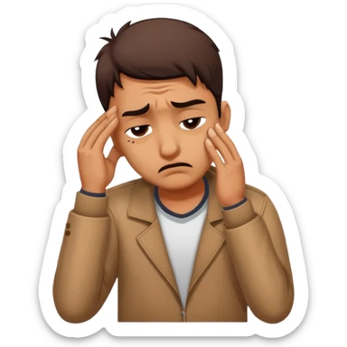 A cartoon sticker of an exhausted Indian man facepalming softly with a dramatic sigh. Add text: “Main thak gaya boss.” sticker
