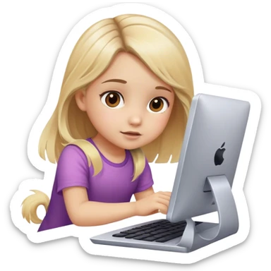 a little girl, ombre with blonde hair and brown eyes. playing games on the computer sticker