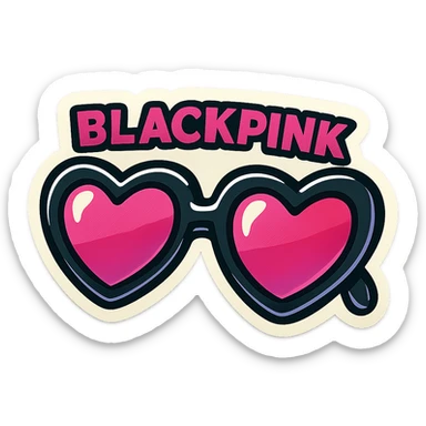 heart-shaped sunglasses, retro sticker style, black and pink, bold outlines, fun and energetic, inspired by BLACKPINK sticker