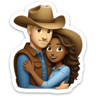 pretty brown woman hugging white man in cowboy hat  sticker