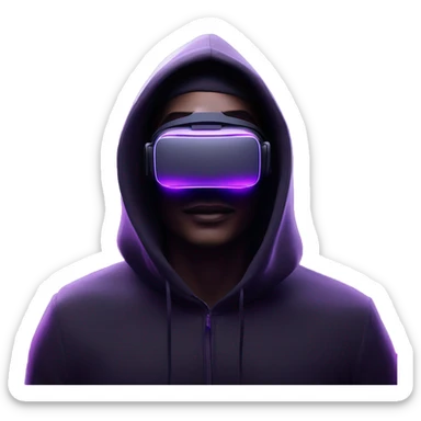 Ilon Mask wearing a black hoodie with "OMG" letters on it and VR headset oculus quest 2 in a cyberpunk VR environment with violet neon lighting. sticker
