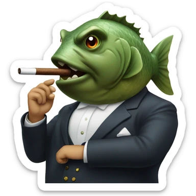 Big fat fish in suite smoking a cigar sticker