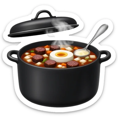 warm comforting bowl of sundae gukbap Korean blood sausage soup in black pot with steam iPhone emoji style sticker