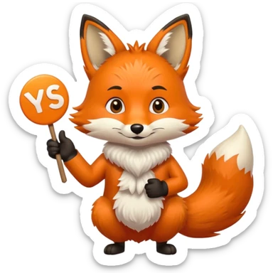 a fox HOLDING a yes sign sticker