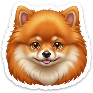 Cinematic Noble Orange Pomeranian Portrait Emoji, Poised and regal, with a compact, fluffy build and a well-groomed, vibrant orange Fur, deep-set soulful brown eyes, Simplified yet sharp and sophisticated features, highly detailed, glowing with a soft, dignified glow, high shine, intelligent and spirited, stylized with an air of elegance, focused and attentive, soft glowing outline, capturing the essence of a watchful and confident companion, so majestic it feels as though it could prance out of the screen with effortless authority! sticker