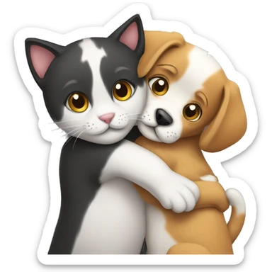 Cat and dog hugging each other  sticker