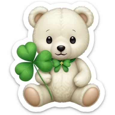 White Teddy with four-leaf clover sticker