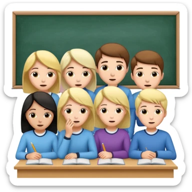 a group of students of both genders (boy and girl) talking quietly in a classroom sticker