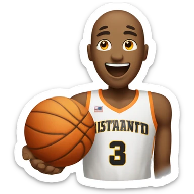 basketball with a happy face and an ok right hand sticker