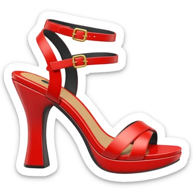 A 3D cartoon RED open-toe sandal with ankle straps and smooth curved sole, isolated plain background, Memoji-style rendering. sticker
