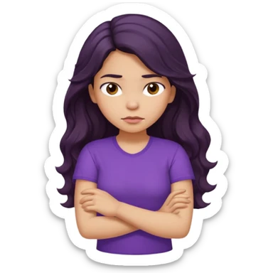 Hispanic girl with long dark wavy hair crossing her arms and slightly pouting sticker