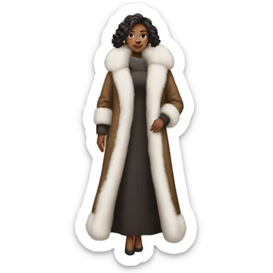 White Woman wearing big full length fur coat sticker