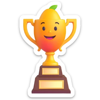 a whimsical and colorful trophy with mango features sticker