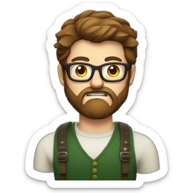 angry bearded irish man with brown hair and glasses sticker